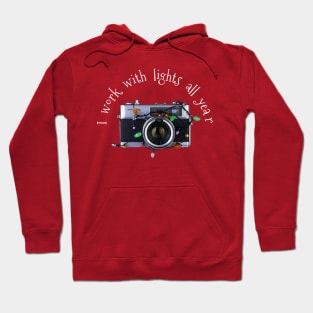 Christmas Lights Vintage Camera - Work With Lights - White Text Hoodie